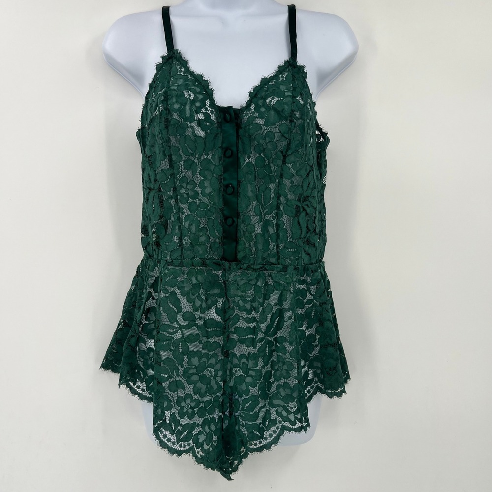 Cosabella Magnolias Green Floral Lace Button Front Romper Teddy Made in Italy M